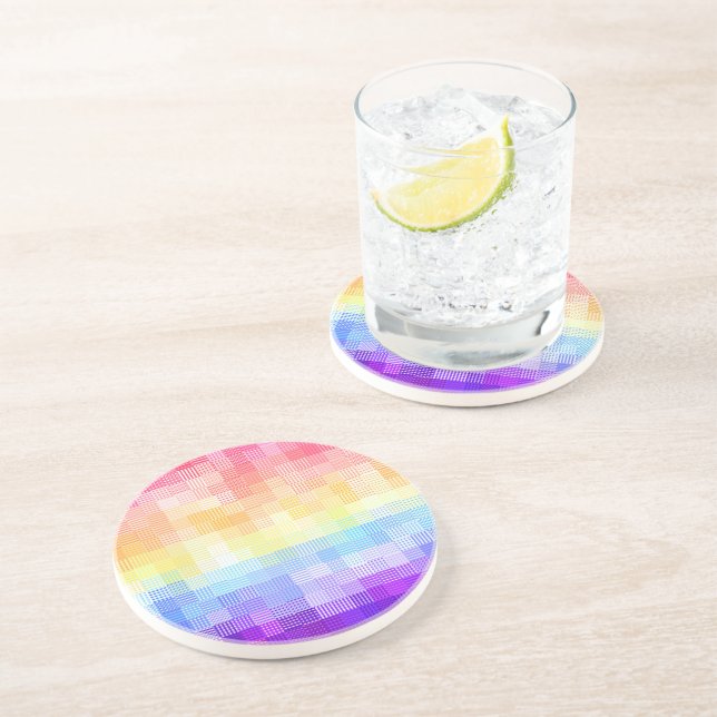 Retro Boho Funky Quirky Xenogender Plaid Pride Coaster (Side)