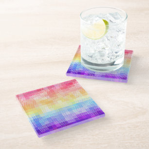 Retro Boho Funky Quirky Xenogender Plaid Pride Glass Coaster