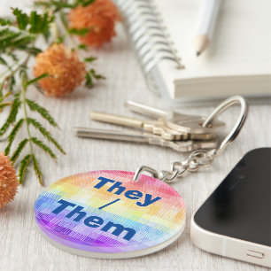 Retro Boho Funky Quirky Xenogender Plaid Pride Key Ring