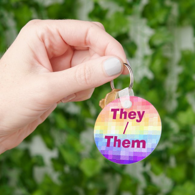Retro Boho Funky Quirky Xenogender Plaid Pride Key Ring (Hand)