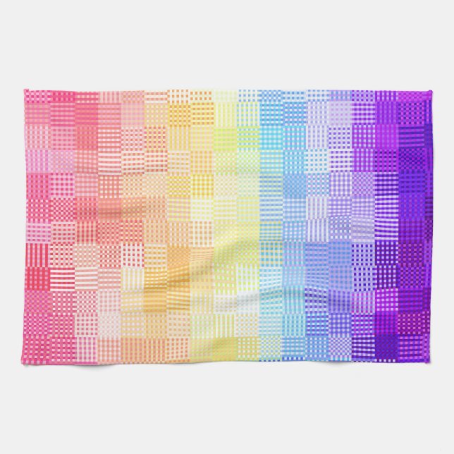 Retro Boho Funky Quirky Xenogender Plaid Pride Tea Towel (Horizontal)