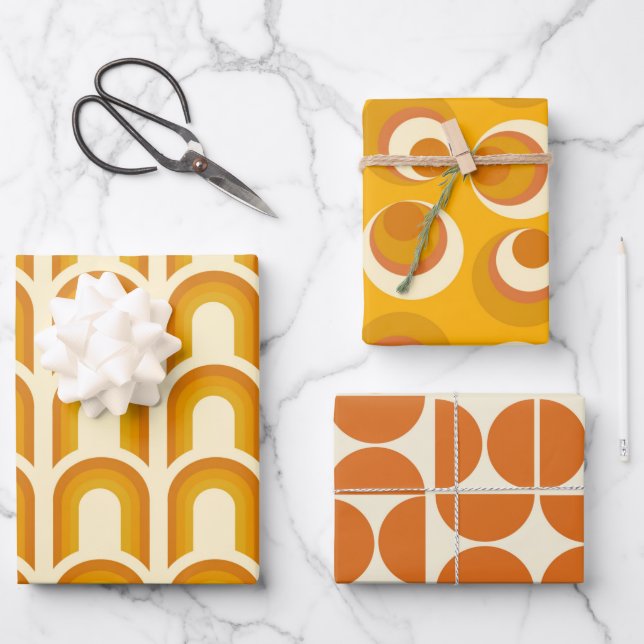 Retro Boho Geometric Pattern 60s 70s Seventies Wrapping Paper Sheet (Front)
