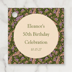 Retro Boho Green Cute Floral Custom 50th Birthday Favour Tags