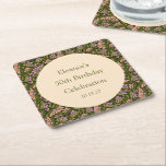 Retro Boho Green Cute Floral Custom 50th Birthday Square Paper Coaster<br><div class="desc">Retro Boho Green Cute Floral Simple Custom 50th Birthday Square Paper Coaster</div>