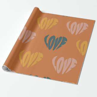 Retro Boho Groovy Love Heart Wrapping Paper