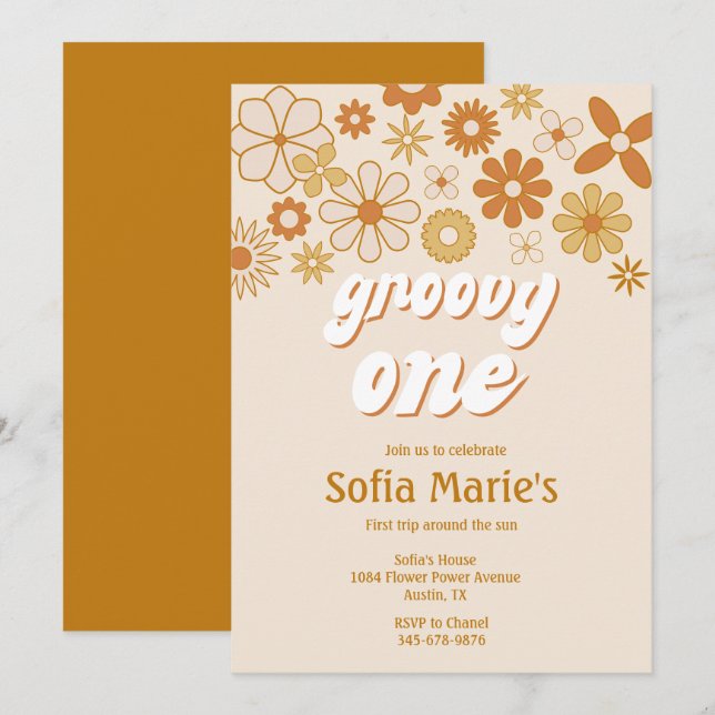 Retro Boho Groovy One Boho First Birthday Invitation (Front/Back)