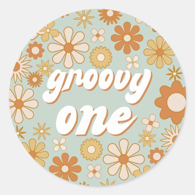 Retro Boho Groovy One Hippie First Birthday Classi Classic Round Sticker (Front)