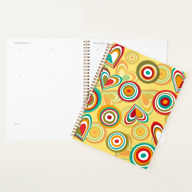 Retro Boho Hearts and Circles 70s Groovy Pattern  Planner (Creator Uploaded)