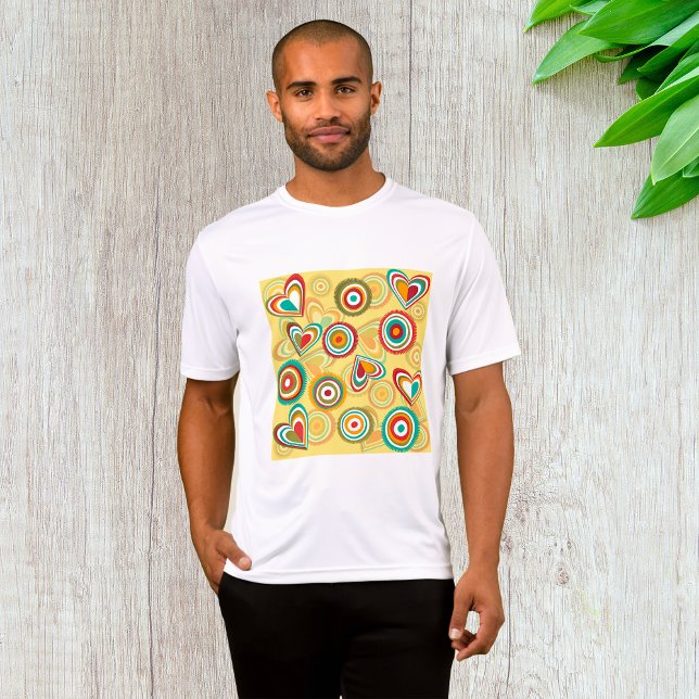 Retro Boho Hearts and Circles 70s Groovy Pattern  T-Shirt (Creator Uploaded)