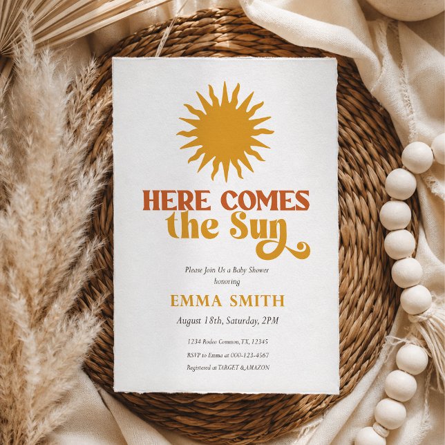 Retro Boho Here Comes The Sun Baby Shower  Invitation (Creator Uploaded)