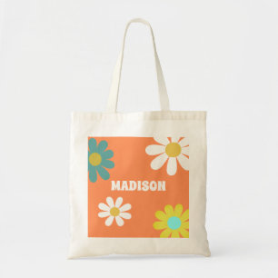 Retro Boho Hippie Daisy Personalised Tote Bag