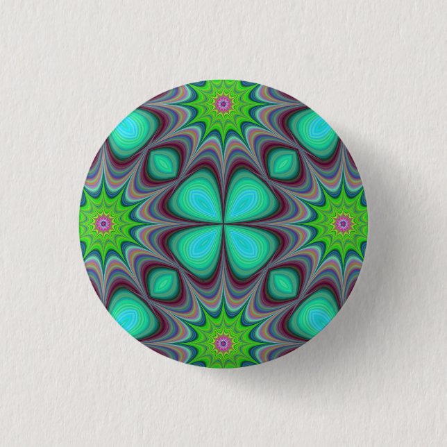 Retro Boho Hippie Green Clover Psychedelic Mandala 3 Cm Round Badge (Front)
