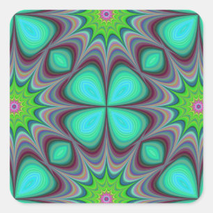 Retro Boho Hippie Green Clover Psychedelic Mandala Square Sticker