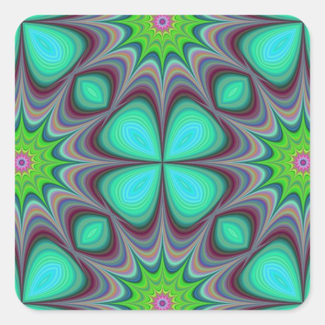 Retro Boho Hippie Green Clover Psychedelic Mandala Square Sticker (Front)