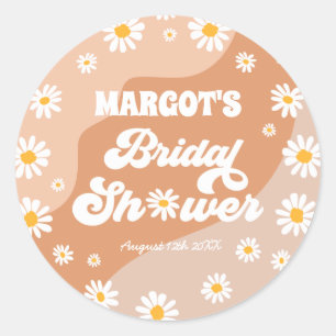 Retro Boho Hippy Daisy Bridal Shower Favour Classic Round Sticker