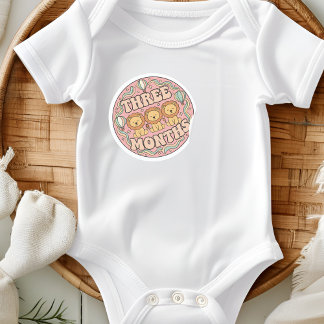 Retro Boho Lion Trio Baby Three Months Milestone Classic Round Sticker