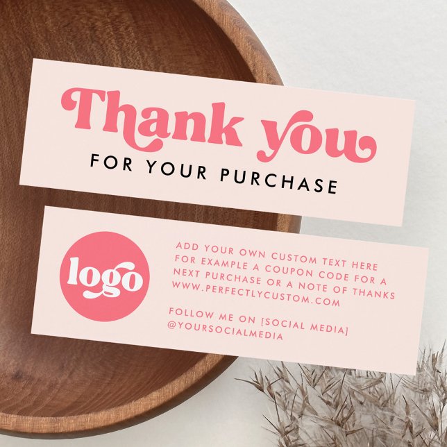 Retro boho logo blush pink thank you insert card (Retro boho logo blush pink thank you insert card)