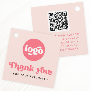 Retro boho logo QR blush pink thank you hang tags