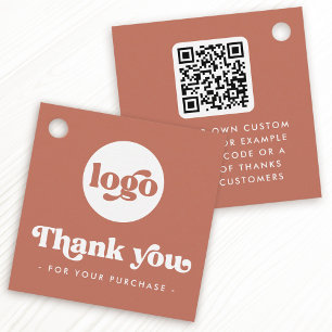 Retro boho logo QR terracotta thank you hang tags