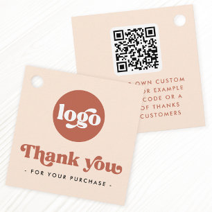 Retro boho logo QR terracotta thank you hang tags