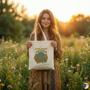 Retro Boho Love Your Mother Earth Day Personalized Tote Bag