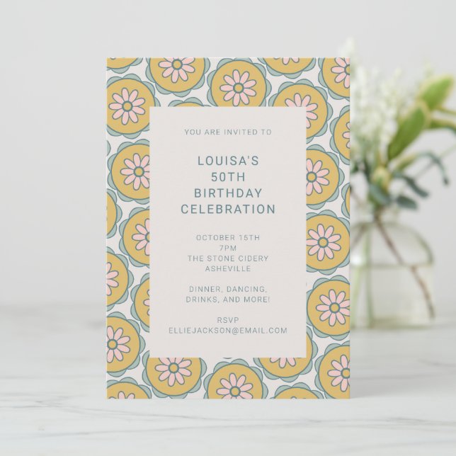 Retro Boho Mandala Floral Pastel 50th Birthday Invitation (Standing Front)