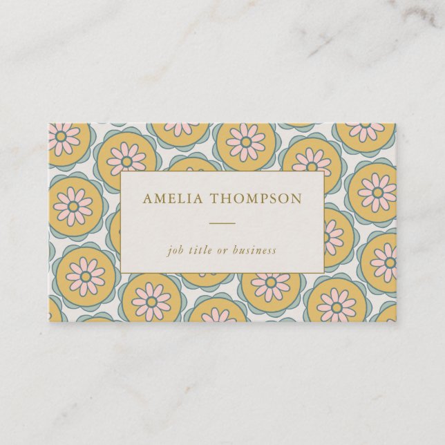 Retro Boho Mandala Floral Stylish Personalised Business Card (Front)