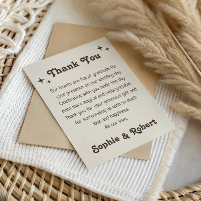 Retro Boho Minimalist Wedding Thank You Card (Creator Uploaded)