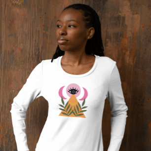 Retro boho moon eye modern pink yellow T-Shirt