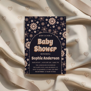 Retro Boho Navy Floral Arch Baby Shower Invitation