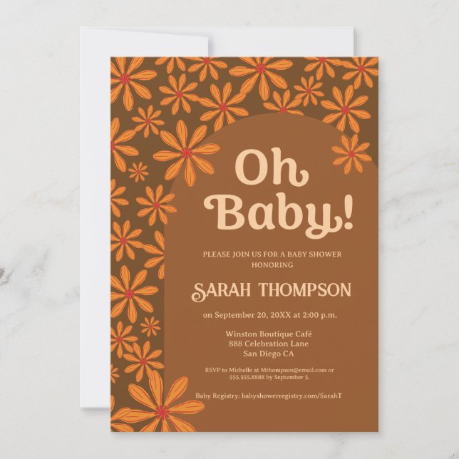 Retro Boho Oh baby Daisy Flower arch baby Shower Invitation (Front)