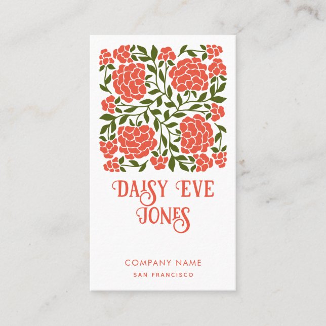 Retro Boho Orange And Greenery Floral  Business Card (Front)