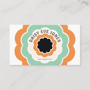 Retro Boho Orange Black Green Flower Circle Business Card