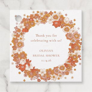 Retro Boho Orange Floral Bridal Shower Thank You Favour Tags