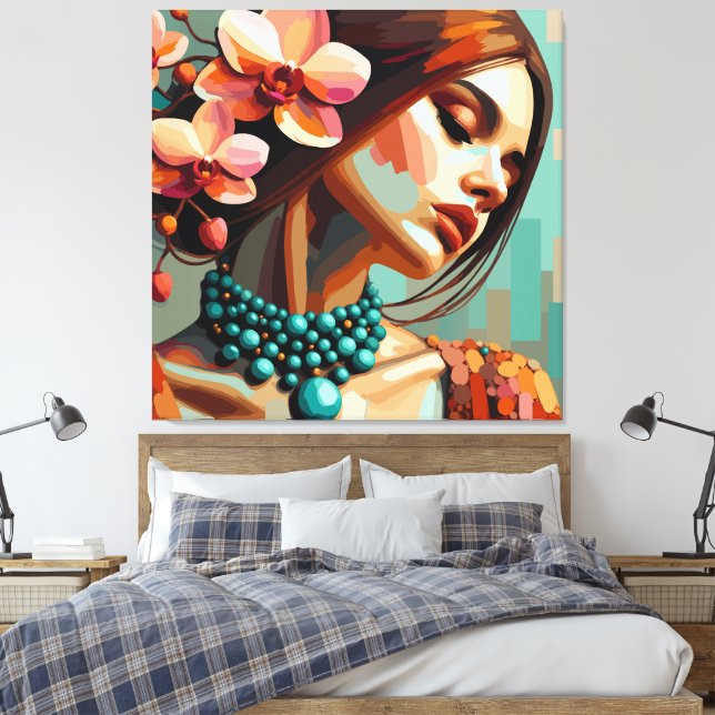 Retro Boho Orchid Woman Canvas Print (Insitu(Bedroom))