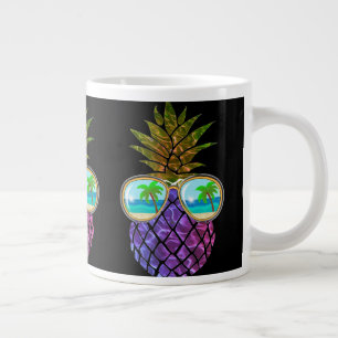 Retro boho pineapple with sunglasses large coffee mug
