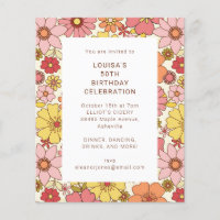 Retro Boho Pink Floral Cute Birthday Party Invite