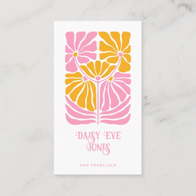Retro Boho Pink Gold Orange Floral  Business Card (Front)