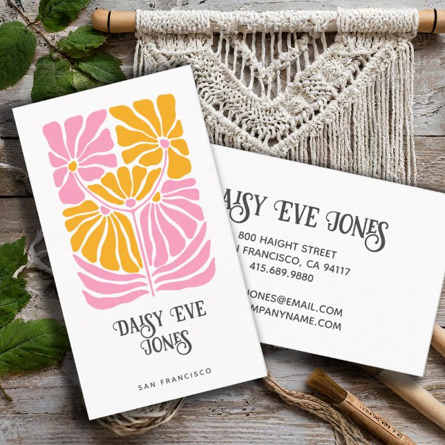Retro Boho Pink Gold Orange Floral  Business Card (Creator Uploaded)