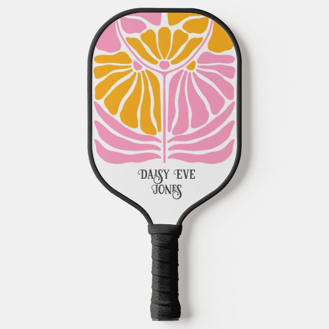 Retro Boho Pink Gold Orange Floral Personalised Pickleball Paddle (Front)