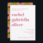 Retro Boho Pink Green Flower Groovy Bat Mitzvah Invitation<br><div class="desc">Add a retro groovy vibe to your bat mitzvah with these fun boho pink and green floral party invitations.</div>