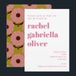 Retro Boho Pink Green Flower Groovy Bat Mitzvah Invitation<br><div class="desc">Add a retro groovy vibe to your bat mitzvah with these fun boho pink and green floral party invitations.</div>
