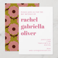 Retro Boho Pink Green Flower Groovy Bat Mitzvah