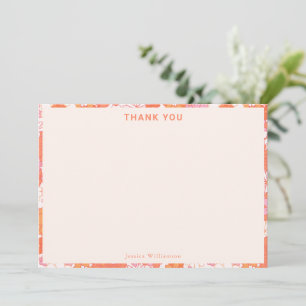 Retro Boho Pink Orange Floral Cute Baby Shower Thank You Card