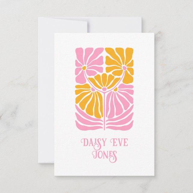 Retro Boho Pink Orange Gold Floral  Card (Front)