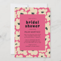 Retro Boho Pink White Black Floral Bridal Shower