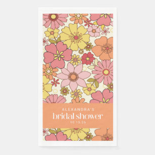 Retro Boho Pink Yellow Floral Bridal Shower Custom Napkin