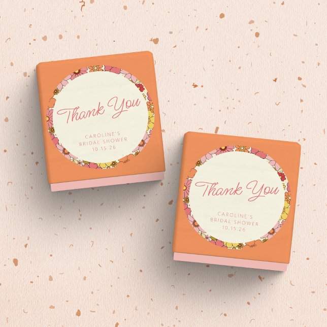 Retro Boho Pink Yellow Floral Custom Bridal Shower Classic Round Sticker (Creator Uploaded)