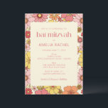 Retro Boho Pink Yellow Floral Groovy Bat Mitzvah Invitation<br><div class="desc">Retro Boho Pink Yellow Floral Groovy Bat Mitzvah Invitation</div>
