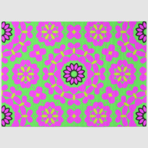 Retro Boho Purple & Lime Green Floral Decoupage Tissue Paper